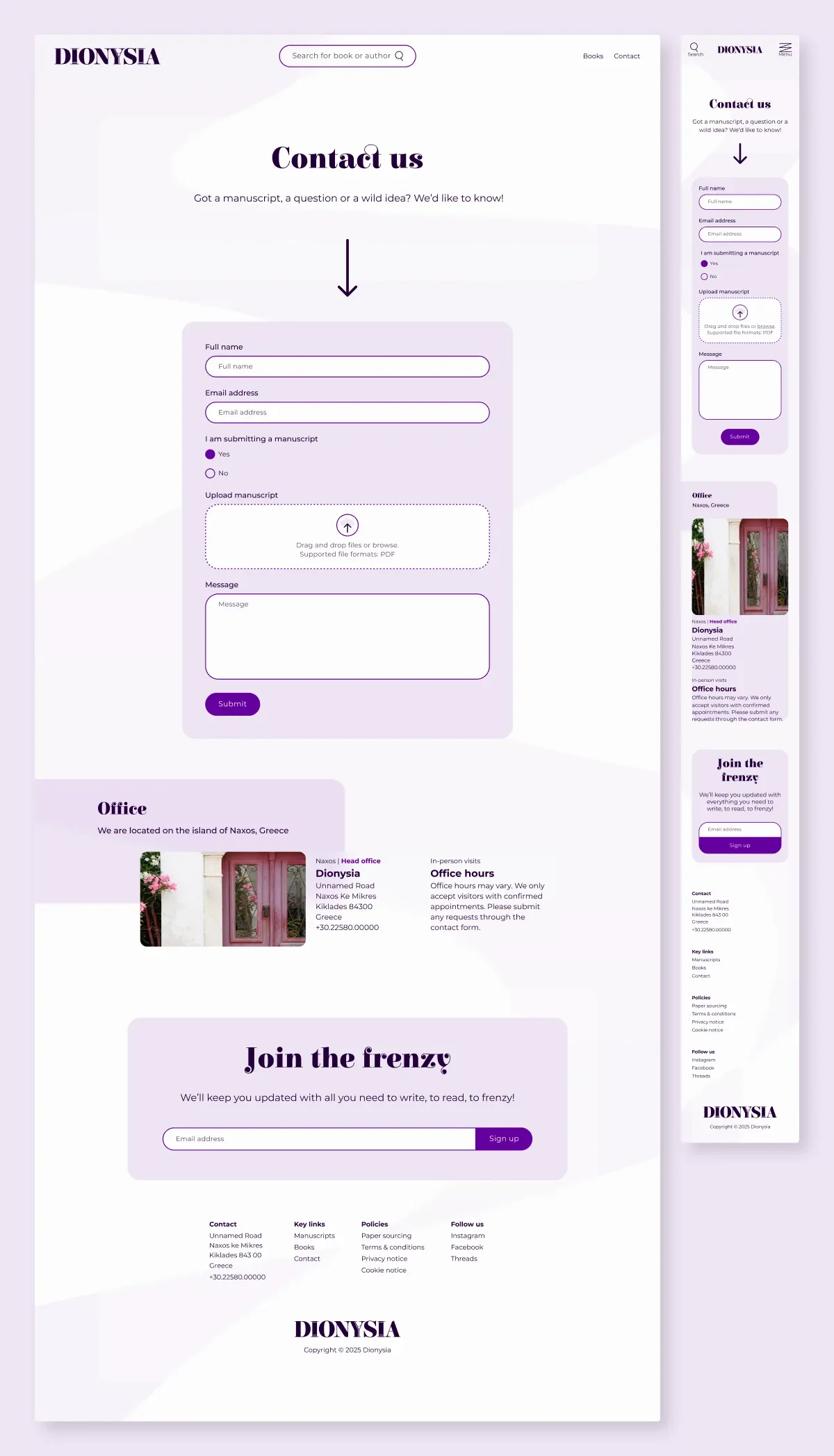 Dionysia contact page