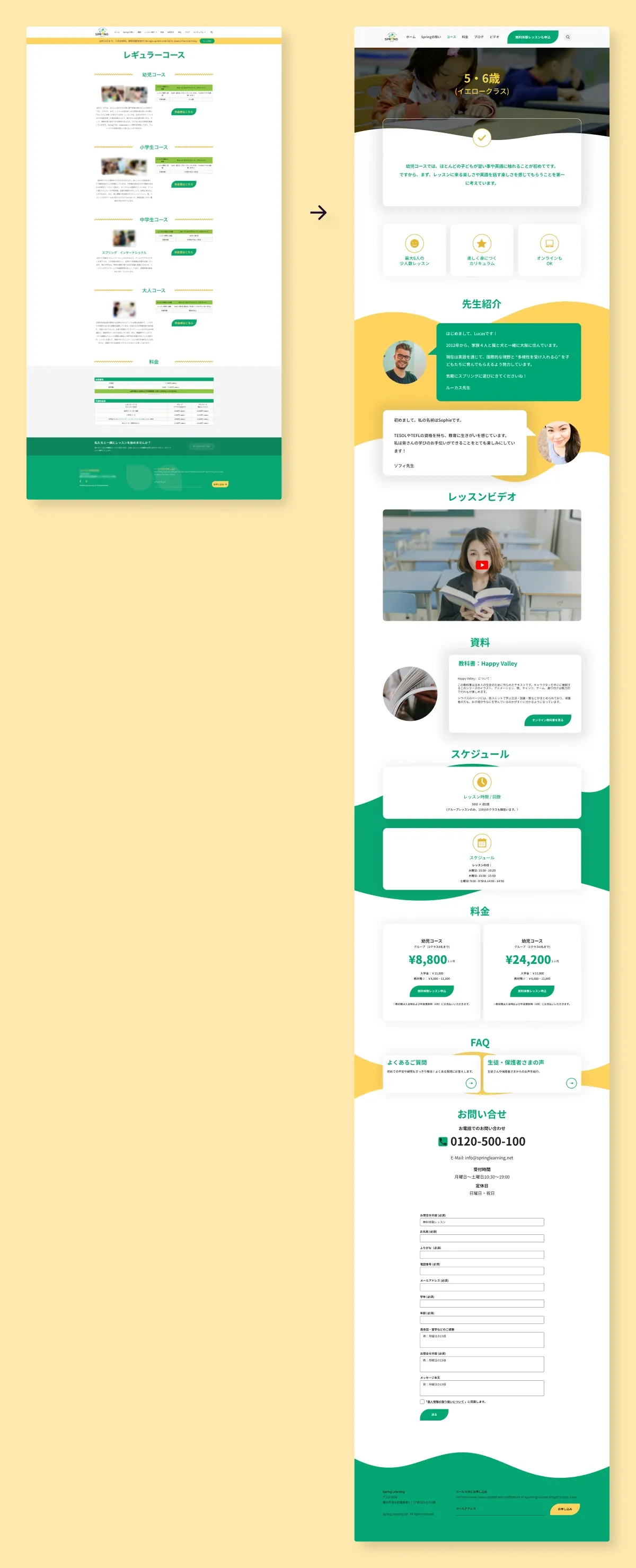 Before and after of a course page